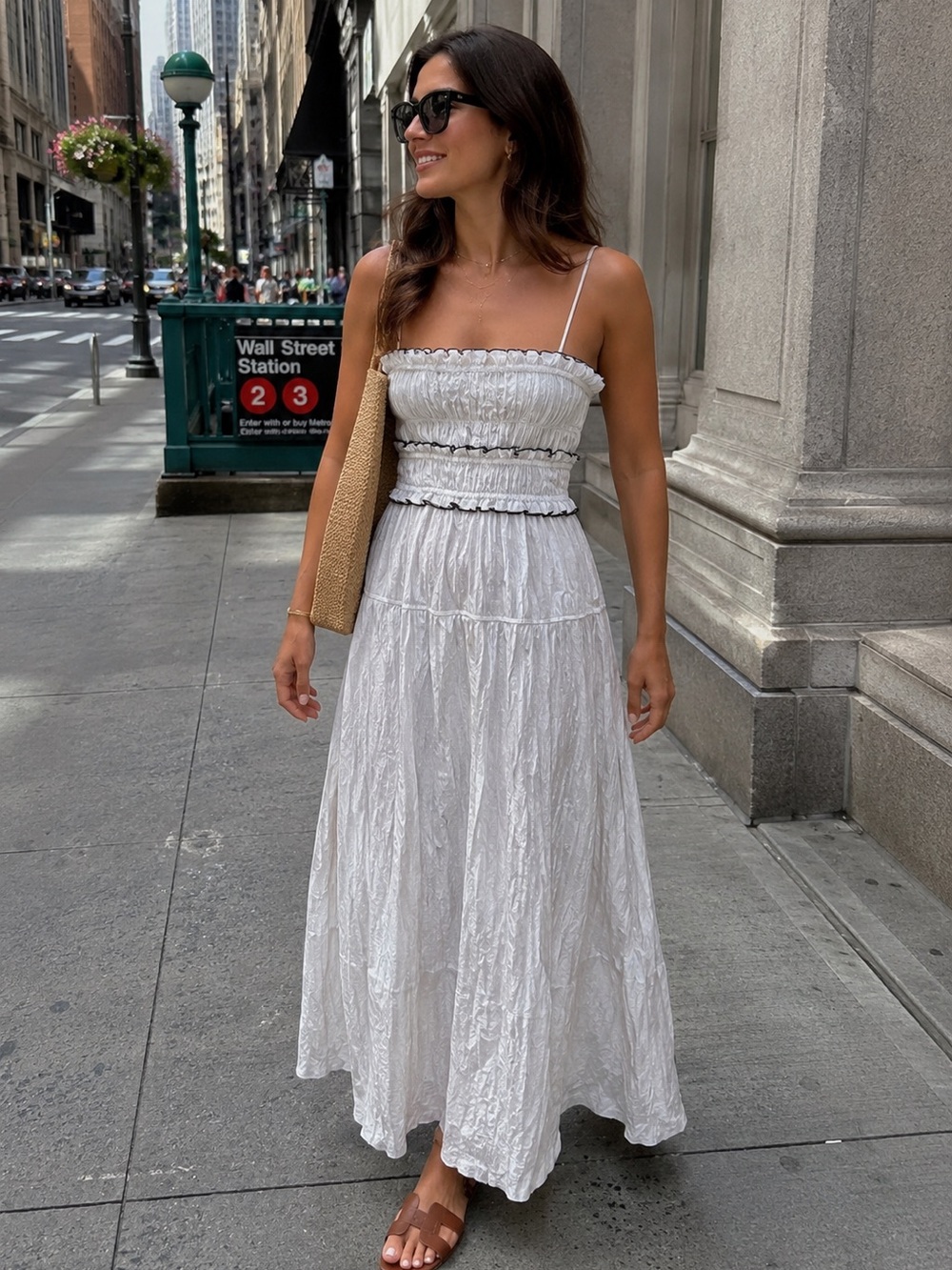 NWT JCrew Crinkle Ruffle Trim MIDI Dress Coastal Chic Resort Vacation Ready Sz M